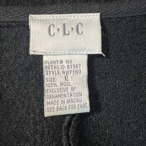 CLC Jacket L Black 100% Wool Floral Embroidered Boho Cottagecore Clasp Womens - Picture 8 of 10